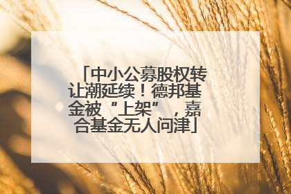 中小公募股权转让潮延续！德邦基金被“上架”，嘉合基金无人问津